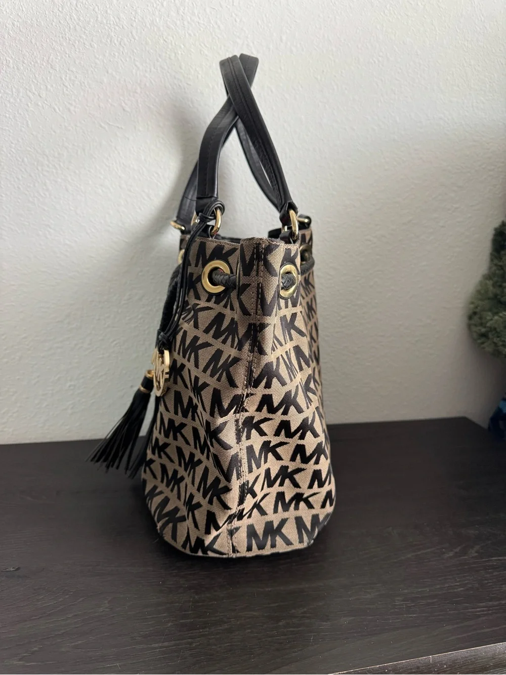 Michael Kors Brown & Black MK Logo Shoulder Bag with Tassel